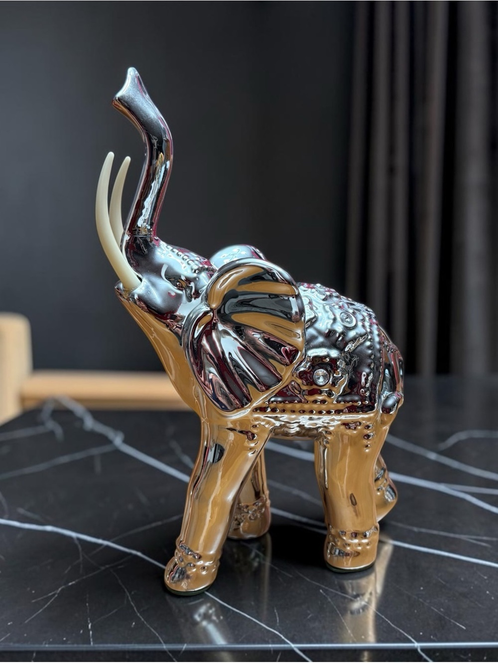 Silver Chrome Elephant Figurine, Decorative Elephant Statue